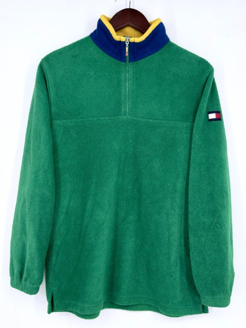Vintage 90s Tommy Hilfiger 1/4 Zip Fleece Pullover Sweater Mens M Green Unisex